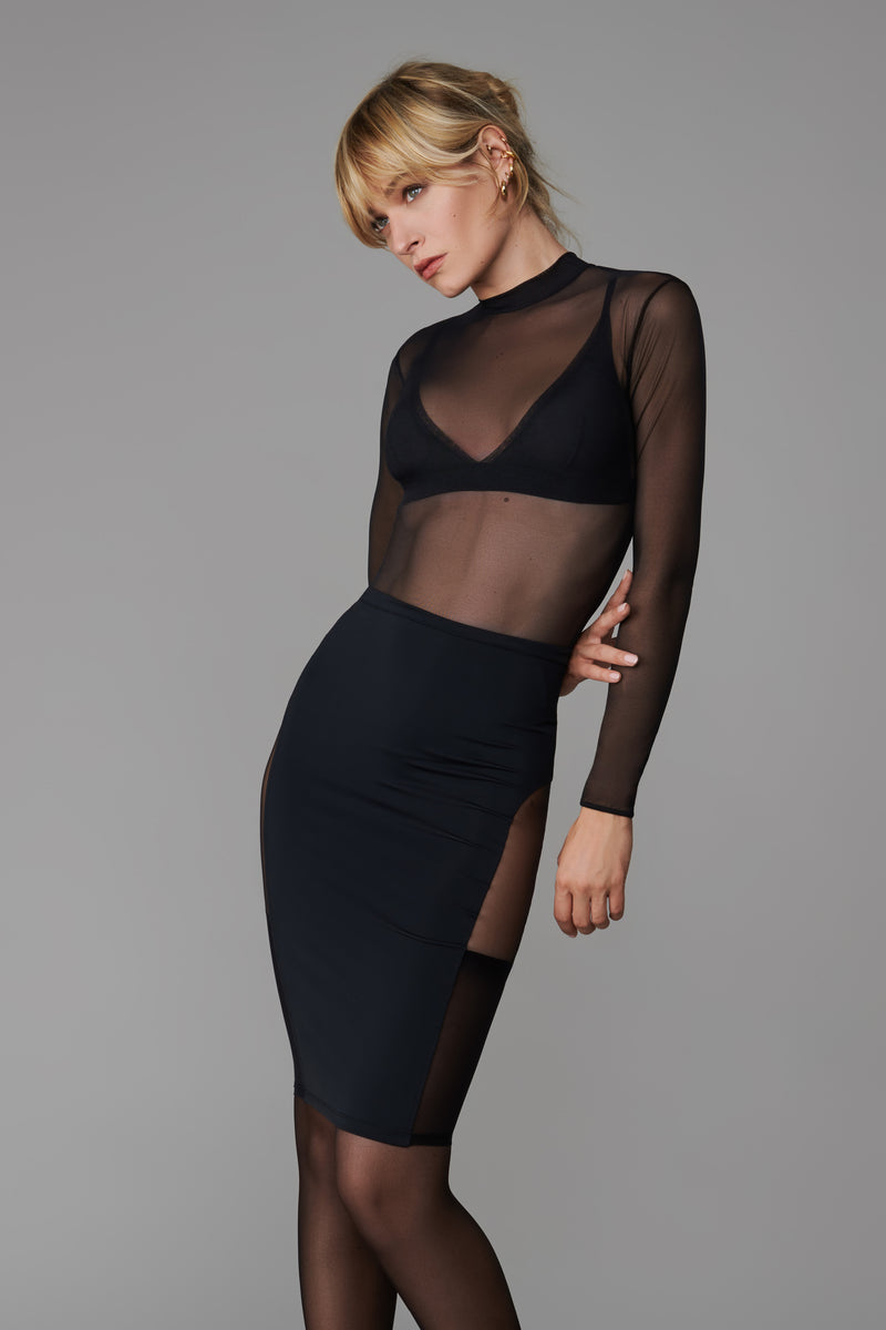 008 Stretch pencil skirt with sheer sides