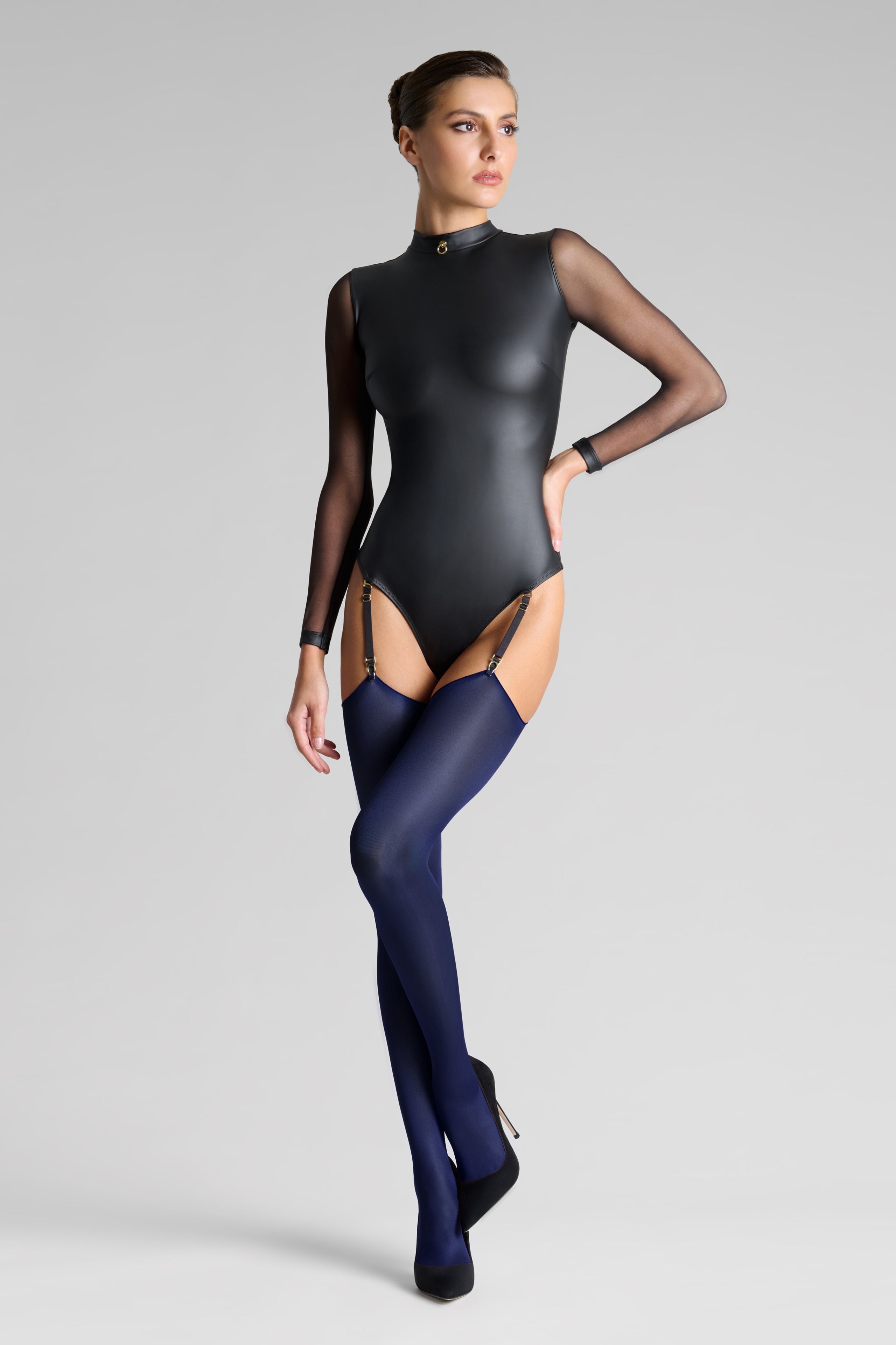 Cut and Curled Stockings 40D - Navy - LEGWEAR