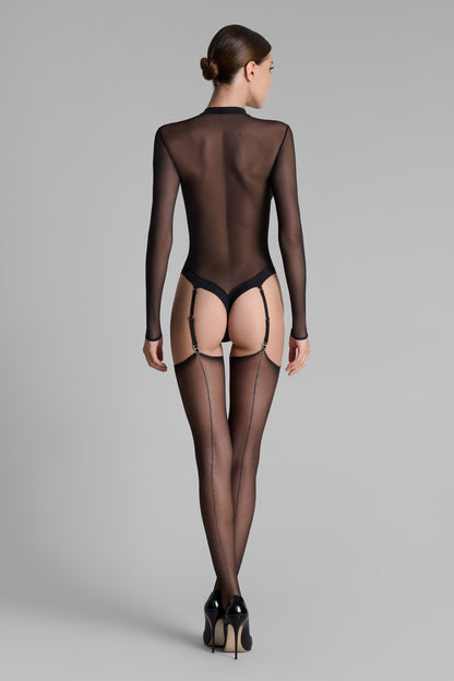 Cut and curled lurex back seamed stockings 20D - Black/Silver - LEGWEAR