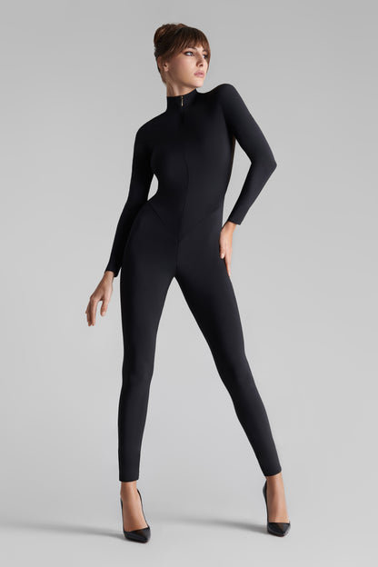 Transparent back long sleeves Jumpsuit - Nuit Fauve