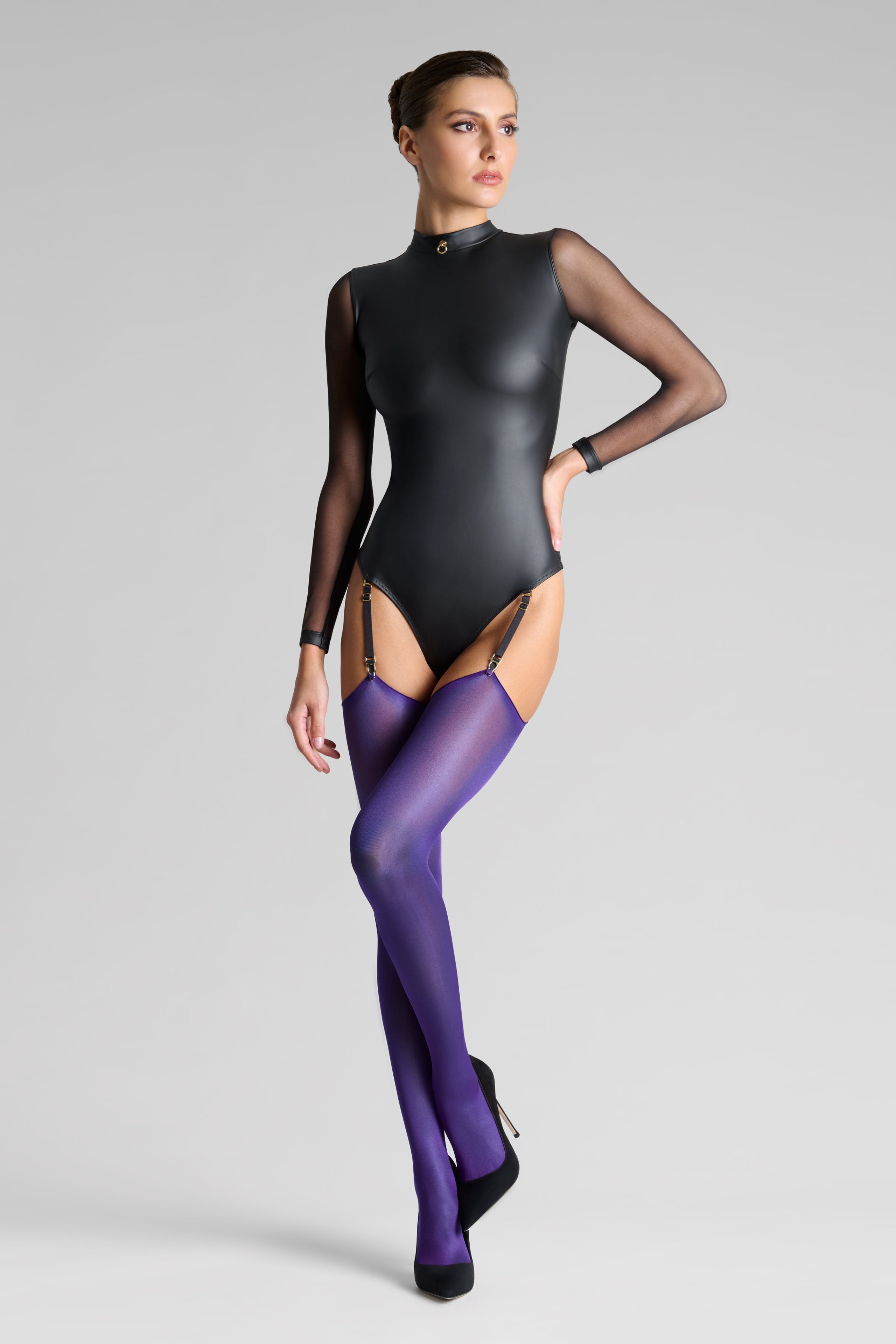 Cut and curled stockings 40D - Purple - Les Coquetteries