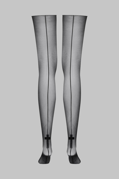 Cut and curled back seamed stockings with cross 20D - LEGWEAR