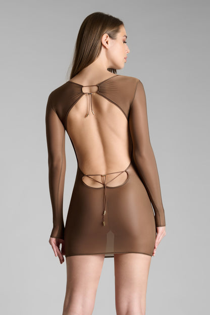 Short Open Back Long Sleeve Dress - French Kiss Light