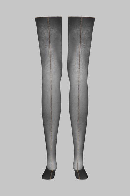 Cut and curled lurex back seamed stockings 20D - Black/Gold - LEGWEAR