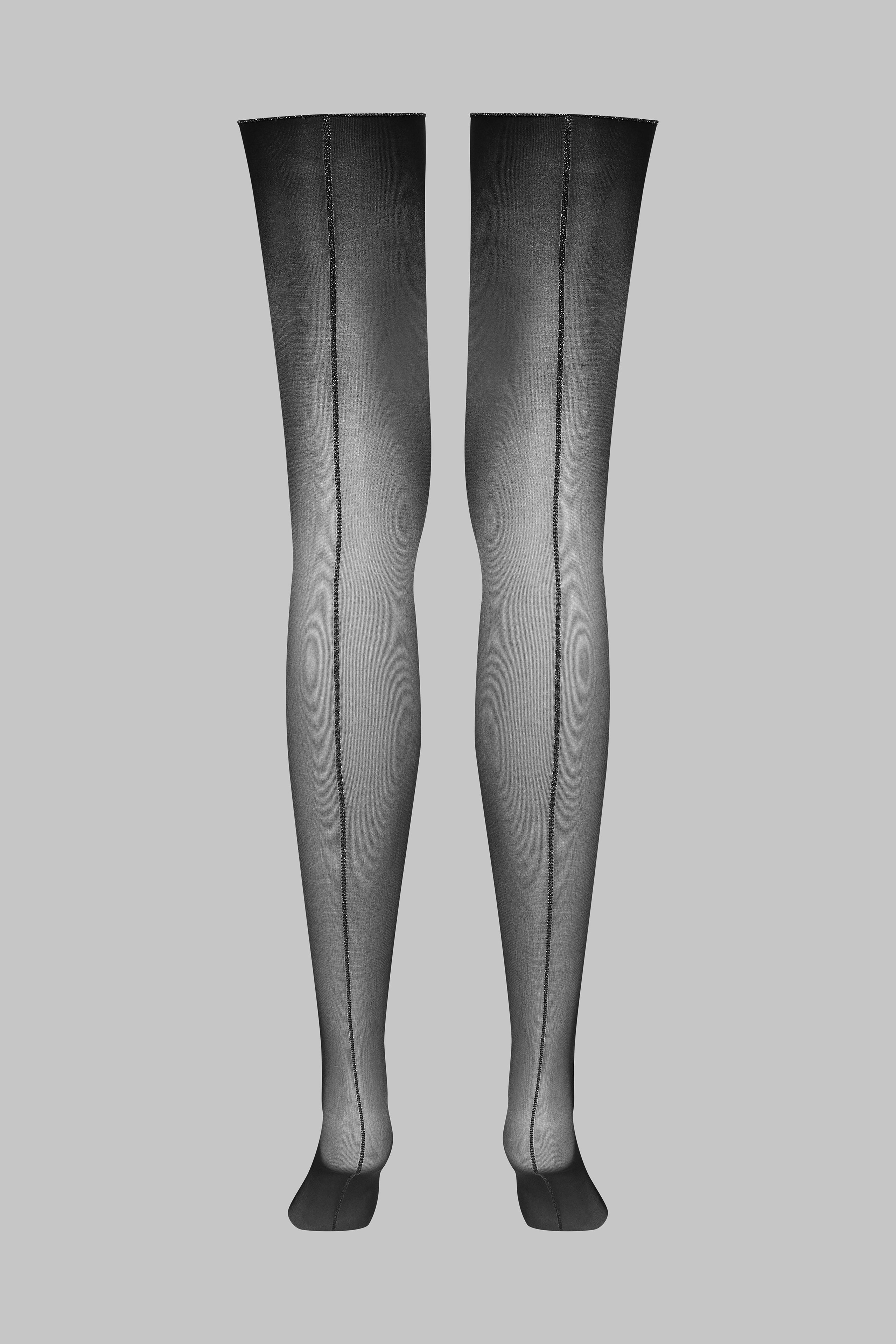 Cut and curled lurex back seamed stockings 20D - Black/Silver - Les Coquetteries