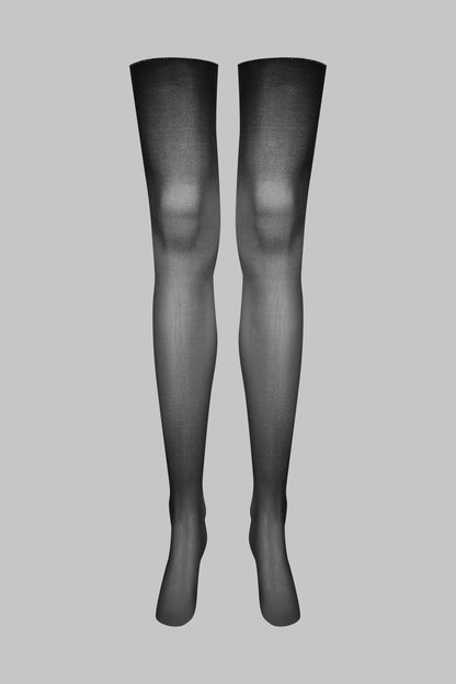 Cut and curled lurex back seamed stockings 20D - Black/Silver - LEGWEAR